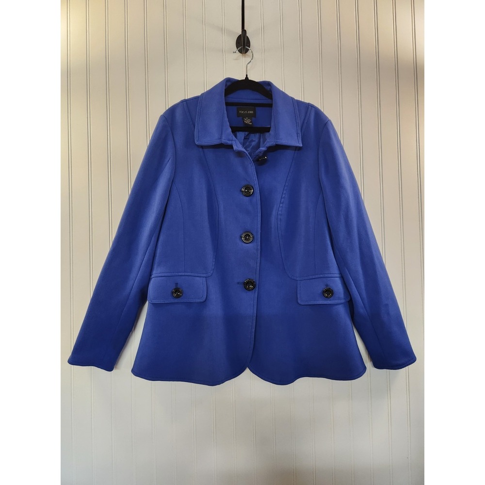 Focus 2000 Women's Cobalt Blue Jersey Knit‎ Oversized Buttons Jacket Size 18W